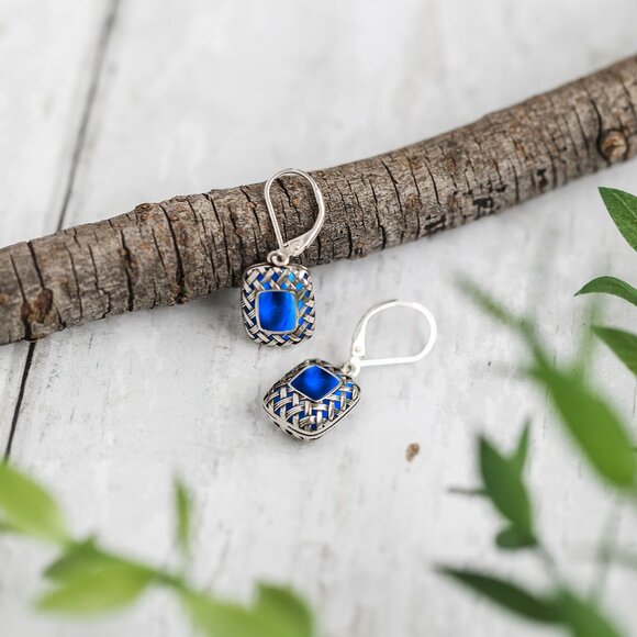 Recycled Vintage 1960's Skin Cream Jar Vintage Quilted Square Earrings - Picture 2 of 6